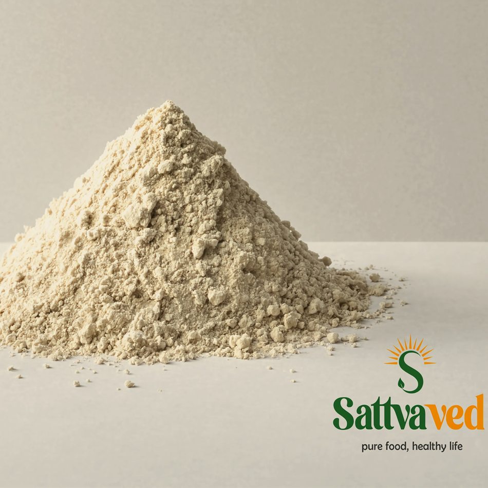 Freshly stone-milled Sattvaved atta — whole-grain flour from pesticide-free grains