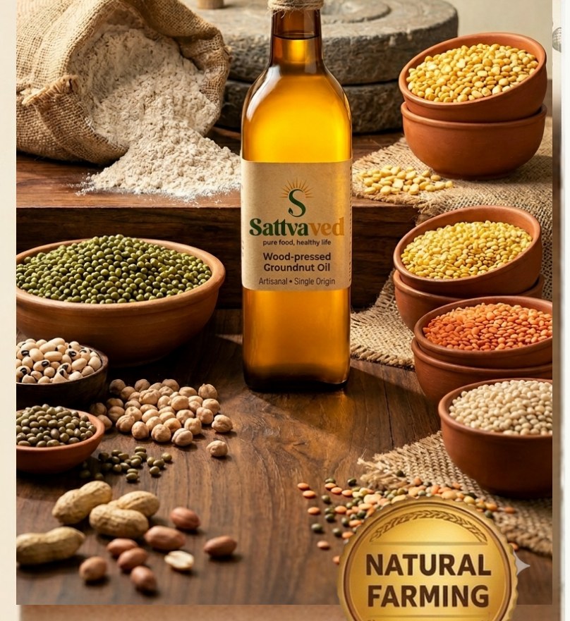 Sattvaved products — wood-pressed oil, flour, dals and pulses